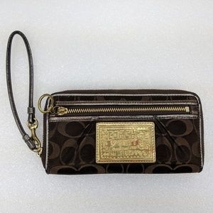 COACH Brown and Gold Poppy Wallet Wristlet Clutch